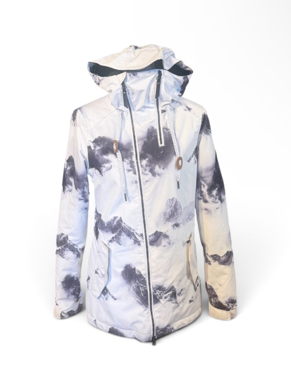 Printed Hooded Women's ski Jacket in White and Gray S (UBUB)